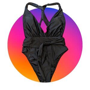 New! Black Plunge One-Piece Swimsuit
